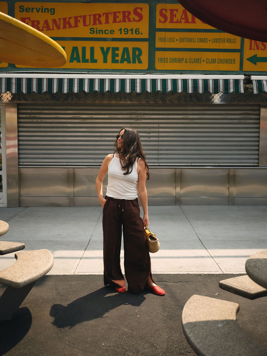 The Tommy Linen Slit Pant - Chocolate
