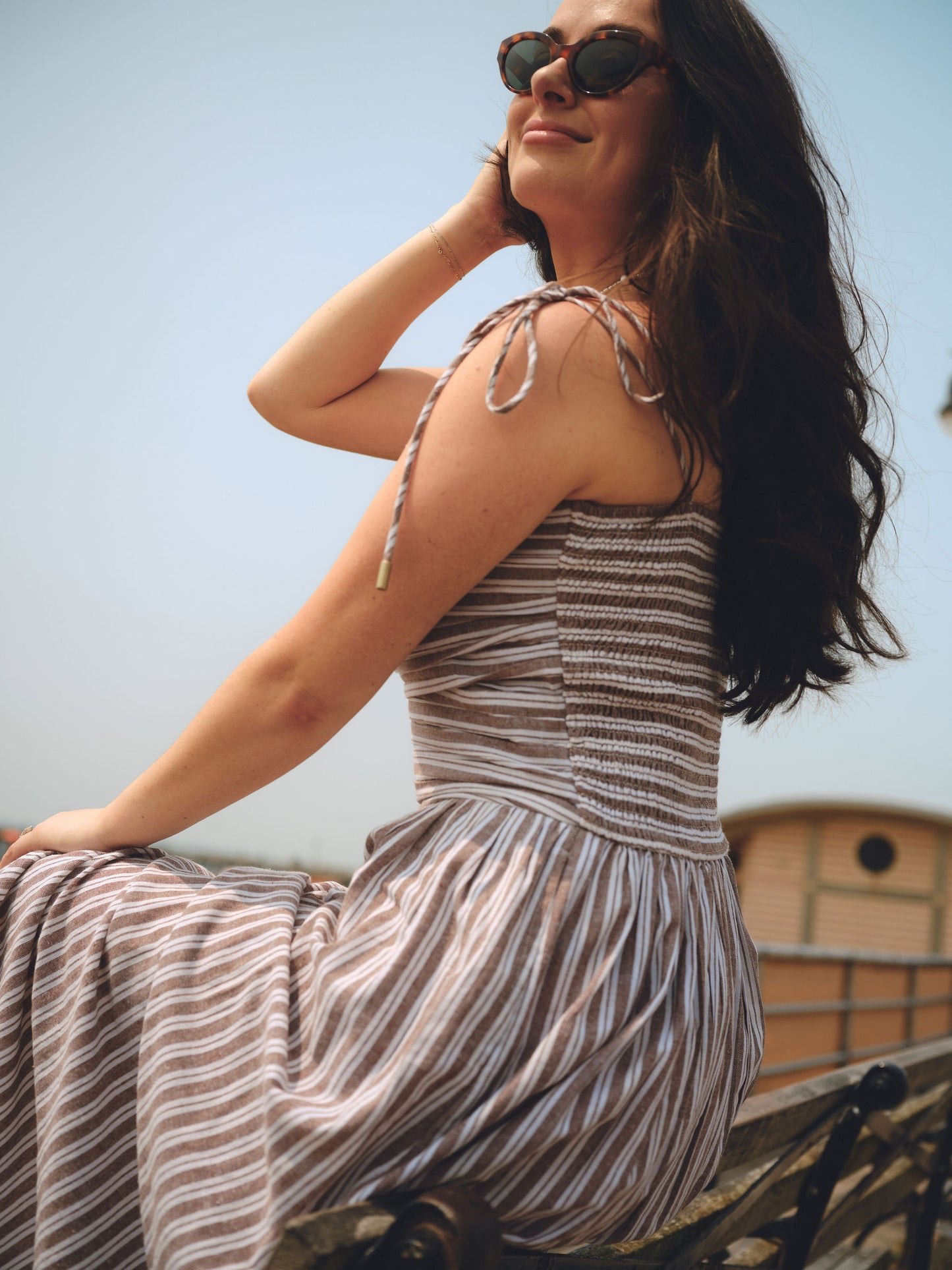 The Caroline Drop Waist Maxi Dress - Chocolate Stripe
