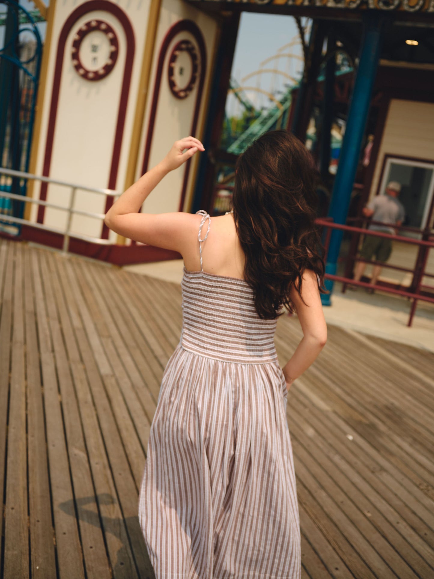The Caroline Drop Waist Maxi Dress - Chocolate Stripe