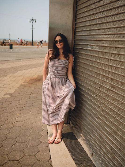The Caroline Drop Waist Maxi Dress - Chocolate Stripe