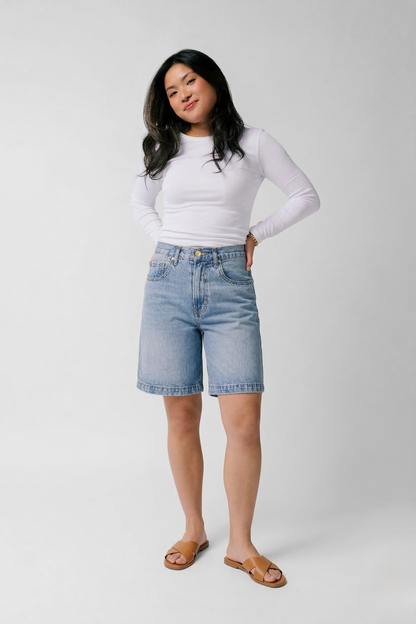 Petite Denim Bermuda Shorts - The Sara in Sky