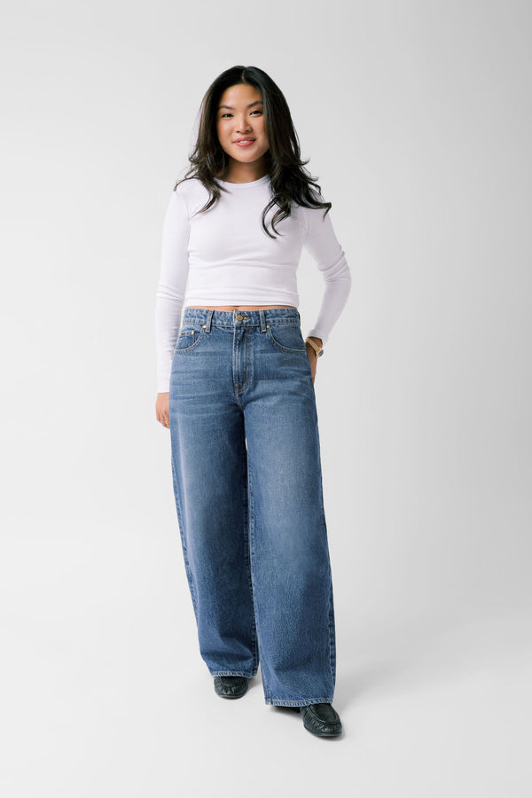 Petite Mid-Rise Baggy Jean - The Kiki in Sapphire