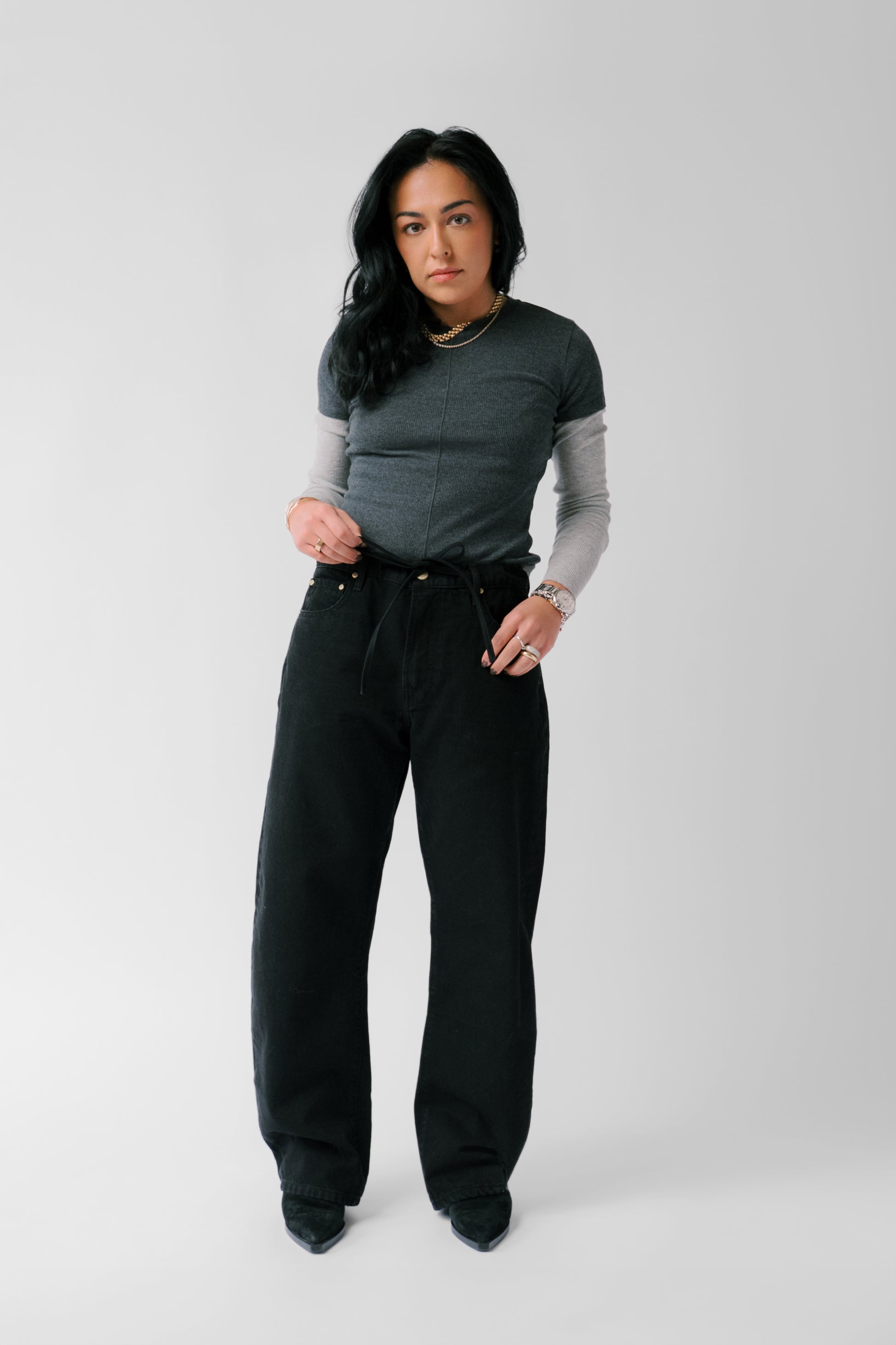 Petite Low Slung Baggy Jean - The Georgie in Onyx